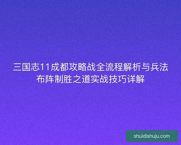 三国志11成都攻略战全流程解析与兵法布阵制胜之道实战技巧详解